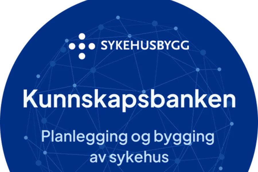 En blå sirkel med hvit tekst